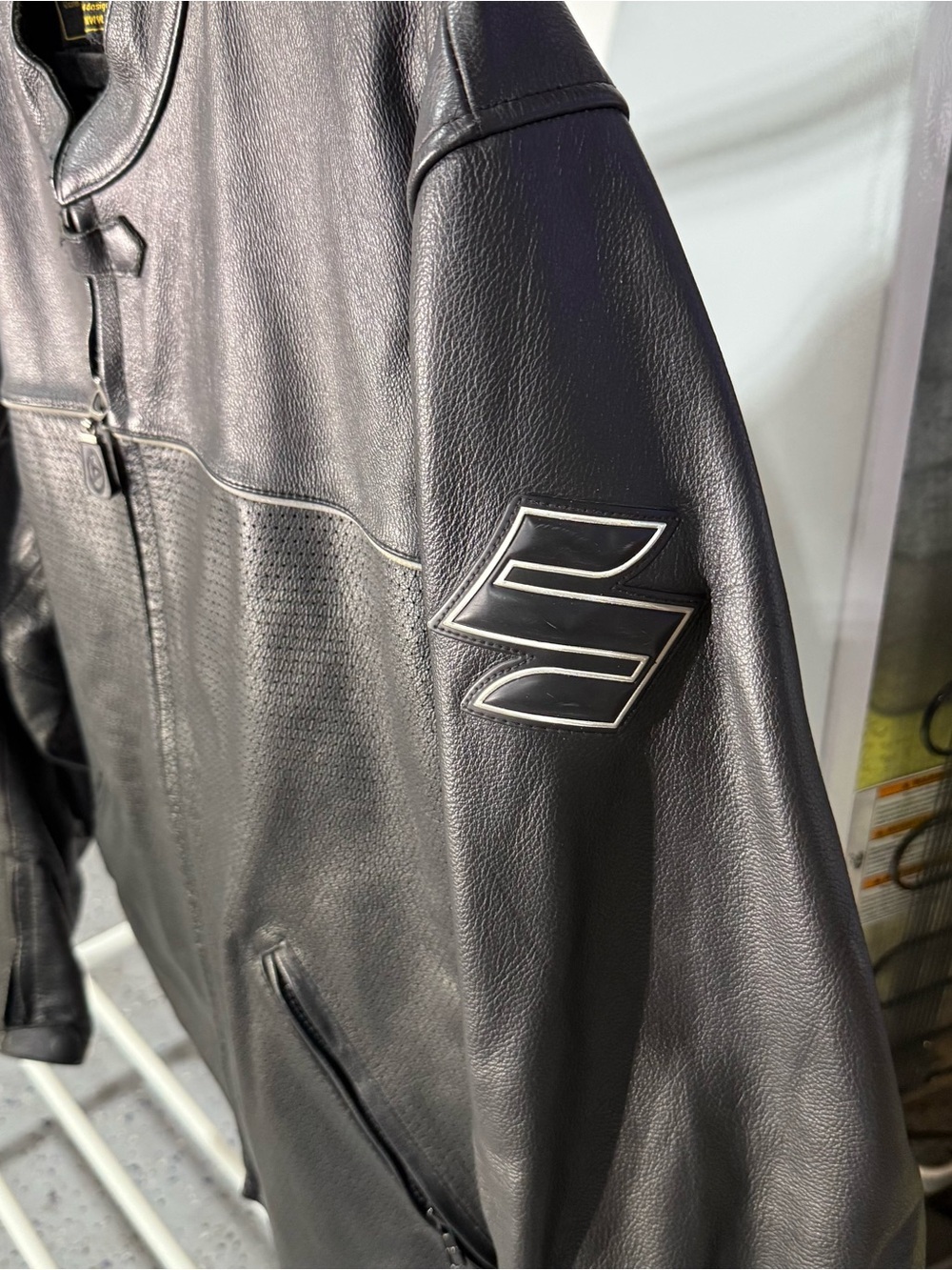 vintage agv sport suzuki logo black leather motorcycle jacket 52 mens US size L - Picture 2 of 5
